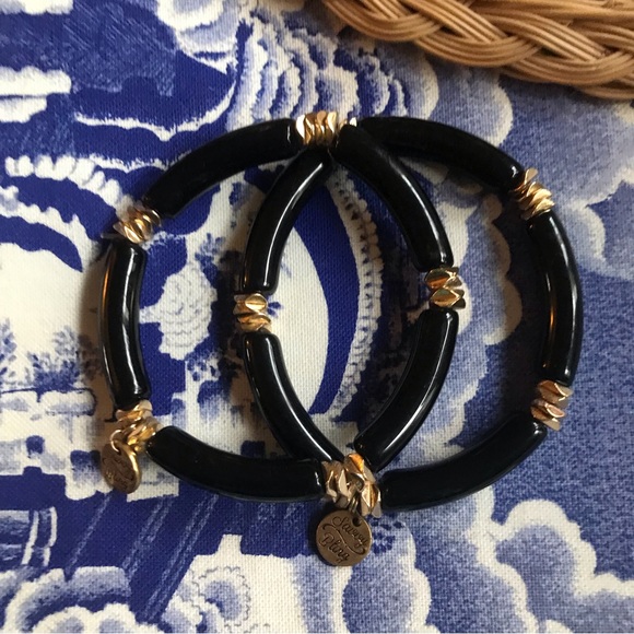 Black and gold stretch bracelets by savory and sweet. Very stylish! Never worn - Picture 2 of 7